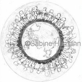 meine Bleistiftzeichnung - Frauen tanzen um die Welt